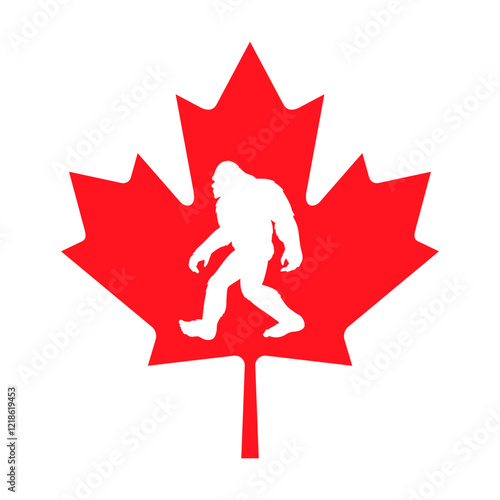 Bigfoot, yeti, sasquatc in canada flag maple leaf svg cut file. Isolated vector illustration.