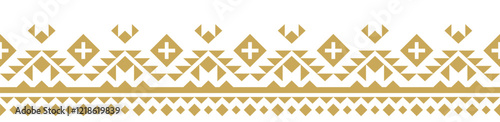 Gold ethnic ornament with geometric tribal border pattern.