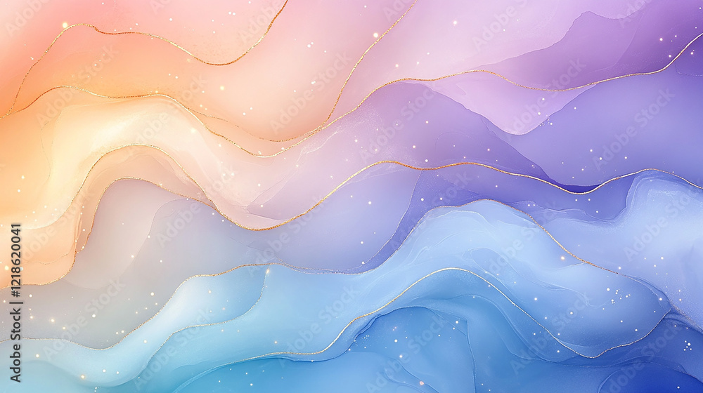 Obraz premium Abstract Waves with Gold Accents and Pastel Gradient Colors