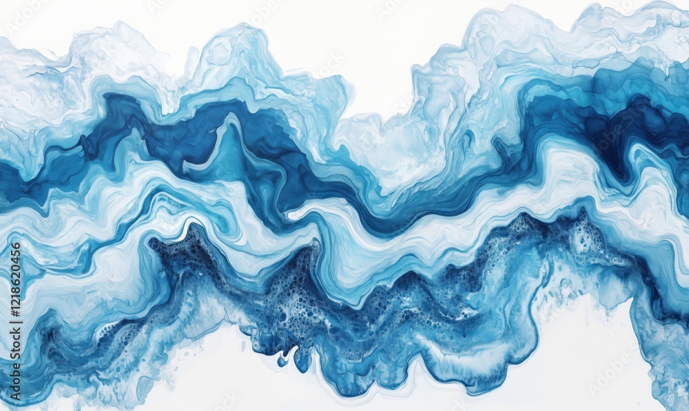 Abstract ocean waves in blue and white hues, fluid art showcasing dynamic movement and texture, evoking tranquility and depth Abstract ocean waves in blue and white hues, fluid art showcasing dynamic movement and texture, evoking tranquility and depth