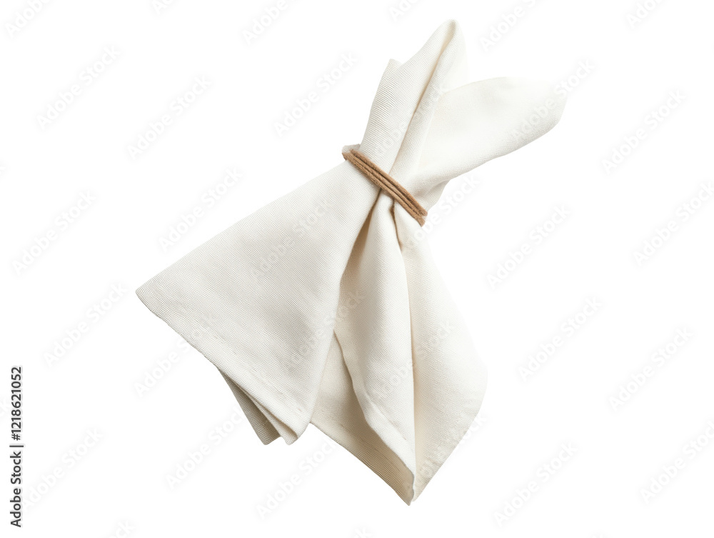Naklejka premium Isolated Cream Colored Linen Napkin with Twine Ring