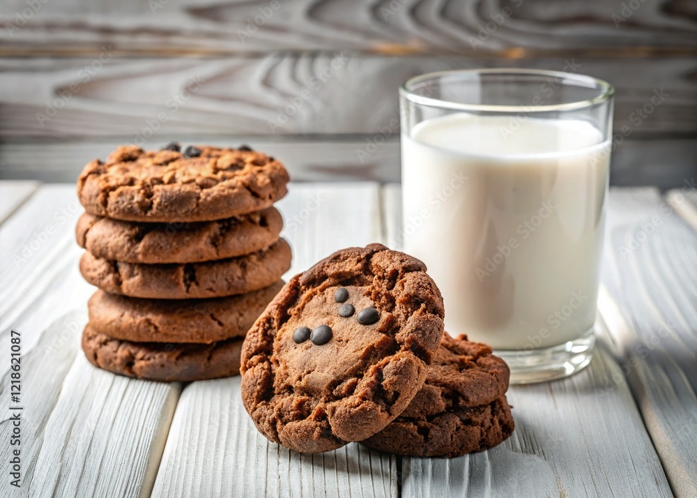 Delicious Chocolate Milk & Cookies Breakfast - Macro Photography Stock Photo Delicious Chocolate Milk & Cookies Breakfast - Macro Photography Stock Photo