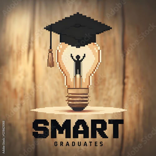 Light bulb with graduation cap, conceptual education illustration, SMART graduates text, photo