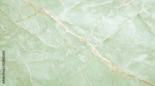 Soft green marble surface features elegant veins and polished fi