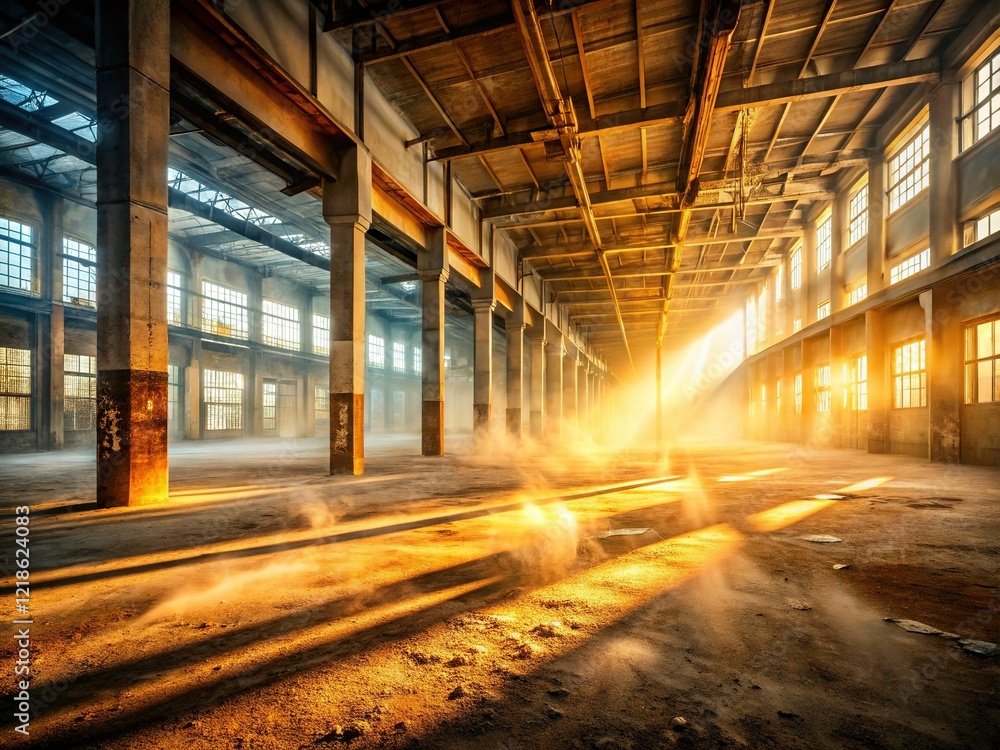 Empty Warehouse Interior: Vast, High-Ceiling Industrial Space Ready for Goods Empty Warehouse Interior: Vast, High-Ceiling Industrial Space Ready for Goods