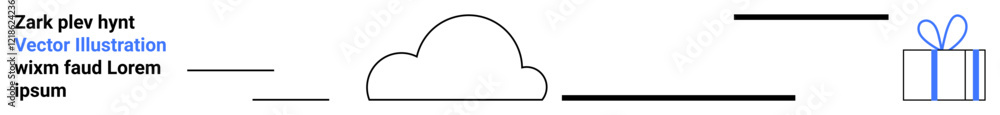 Obraz premium Cloud connected to a gift box with simple lines and text elements in black and blue. Ideal for technology, cloud computing, gifting, e-commerce, networking, minimalism, digital marketing. Landing