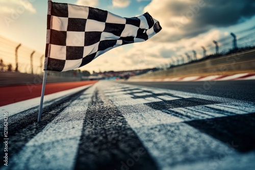 Checkered Flag Finish Line Race Track Victory Image