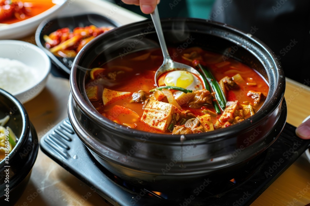 Spicy Korean Stew Simmered With Egg And Tofu Delight Spicy Korean Stew Simmered With Egg And Tofu Delight