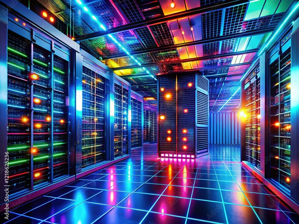 Fototapeta premium Futuristic Server Room: Abstract 3D Render of Social Media Network Connections