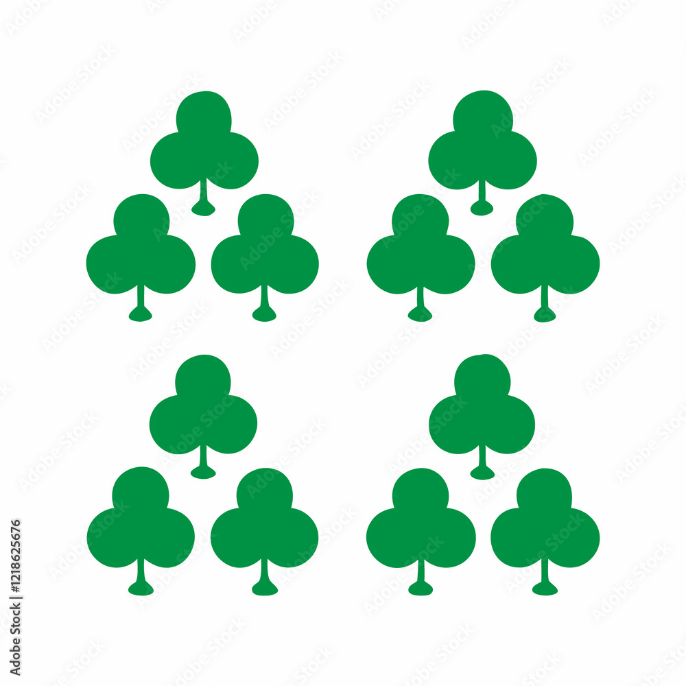 Four groups of cloverleaf symbols, perfect for gambling or decorative use. Four groups of cloverleaf symbols, perfect for gambling or decorative use.