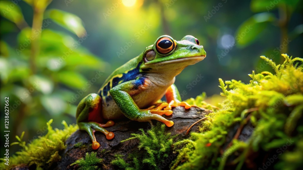 Exotic Rainforest Frog in Mossy Environment, insect, moss, insect, moss, wildlife, animal Exotic Rainforest Frog in Mossy Environment, insect, moss, insect, moss, wildlife, animal