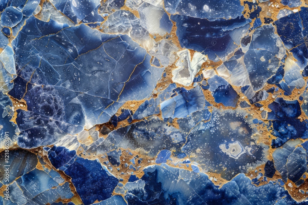 Fototapeta premium Photo of Navy blue agate marble pattern with golden veins. Background texture for backdrops or mapping