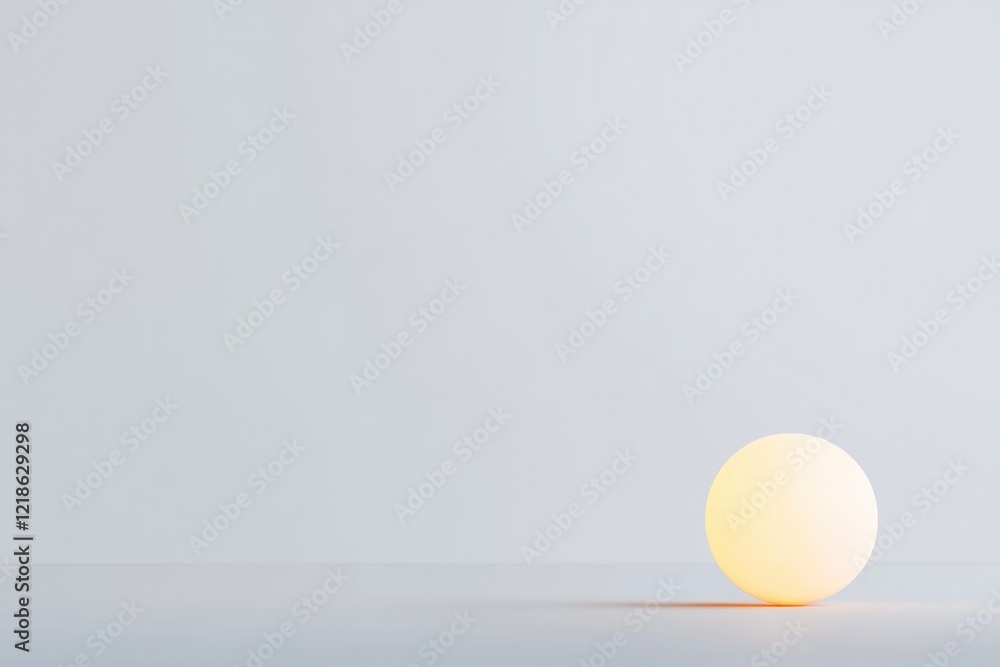 Soft glowing orb rests on smooth surface, casting gentle shadows Soft glowing orb rests on smooth surface, casting gentle shadows