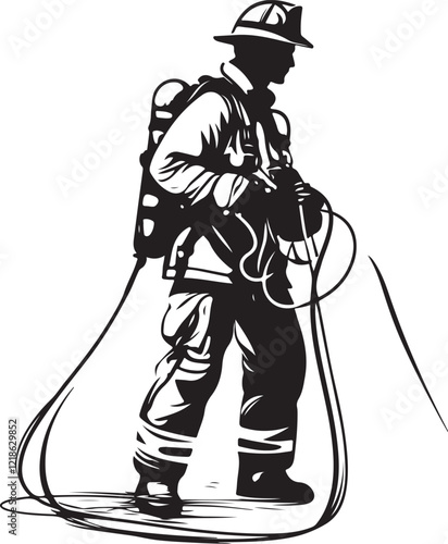 black and cartoon illustration of a man with a hose