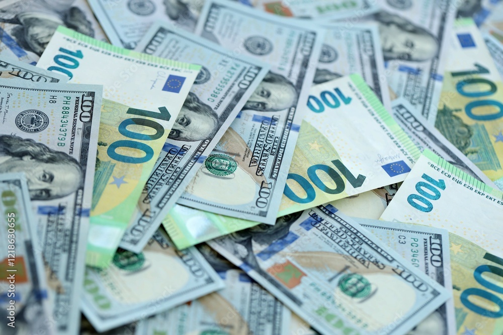 Big pile of Euro and USD banknotes. Many european and united states dollars Big pile of Euro and USD banknotes. Many european and united states dollars