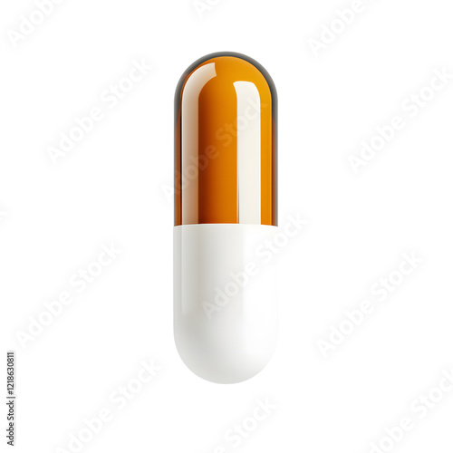 A single orange and white capsule is shown against a black background, representing medication or a supplement.