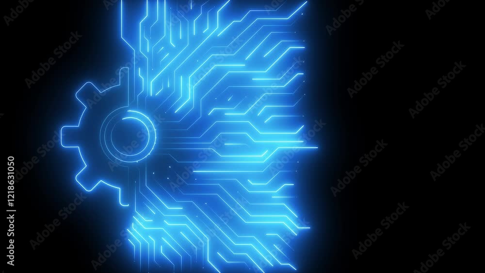 Neon sing technology icon animation on black background .A technology icon often includes symbols like a computer, smartphone, gear, Neon sing technology icon animation on black background .A technology icon often includes symbols like a computer, smartphone, gear,