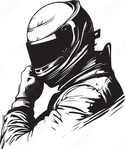 black and white portrait of a man with a helmet