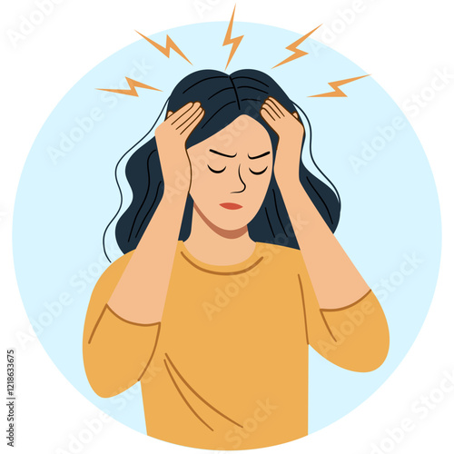 Women have a headache. The art style is flat vector