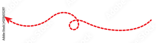 long dotted arrow icon vector illustration. Set of long Red dashed arrows on white background. Dashed lines. Direction, way or pointer. Red hand drawn wavy curve dotted arrow icon vector.