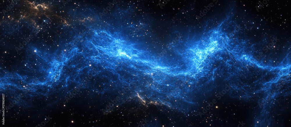 Naklejka premium Celestial Nebula: A cosmic dance of blue energy