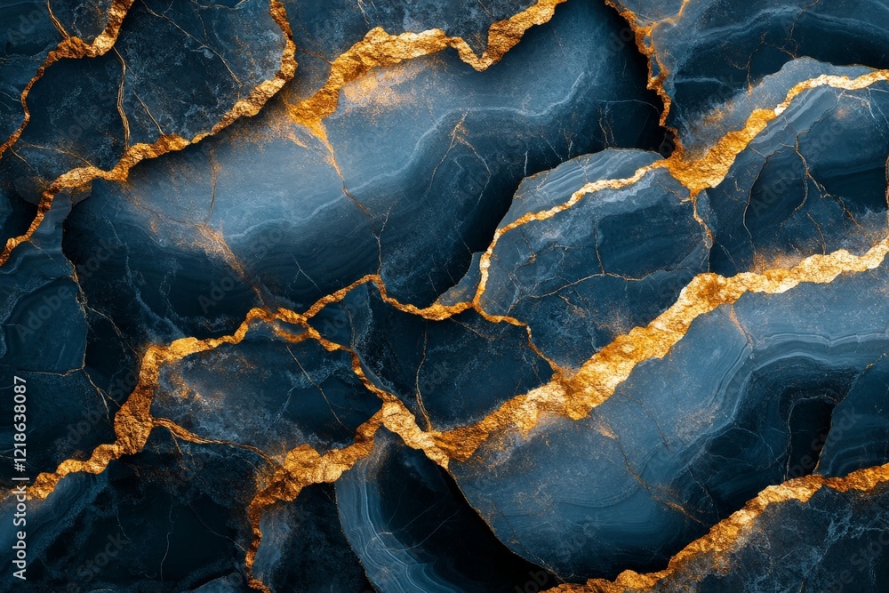 Fototapeta premium Exquisite blue and gold marble texture with intricate veining and striking contrast in elegant design