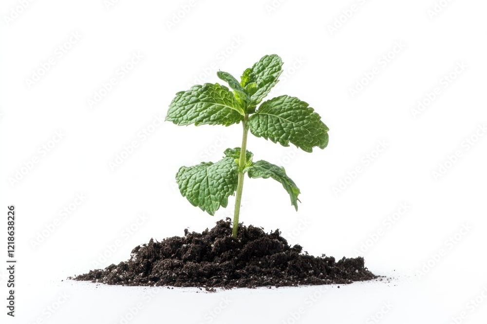 Fresh Mint Plant Sprouting From Soil Fresh Mint Plant Sprouting From Soil