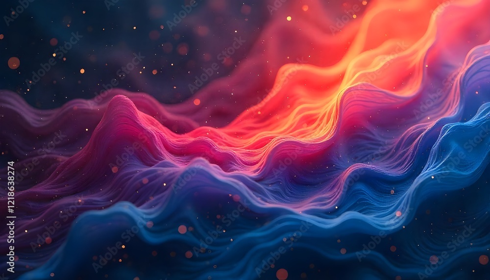 Obraz premium Abstract swirling waves of red and blue with scattered bokeh light effect