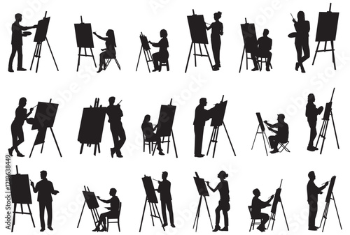 Set of drawing artist silhouette vector illustration