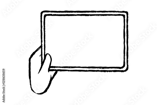 筆タッチのタブレットを持つ手のイラスト