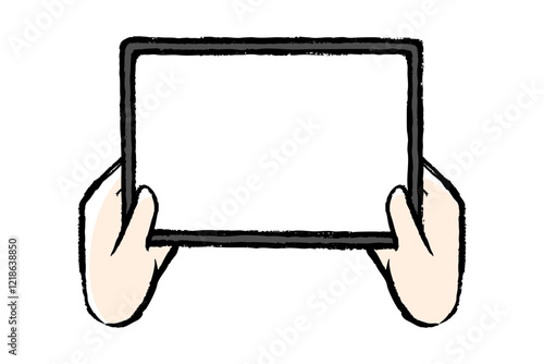 筆タッチのタブレットを持つ手のイラスト