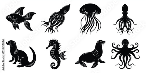 Photography Ocean, Sea animals silhouette set