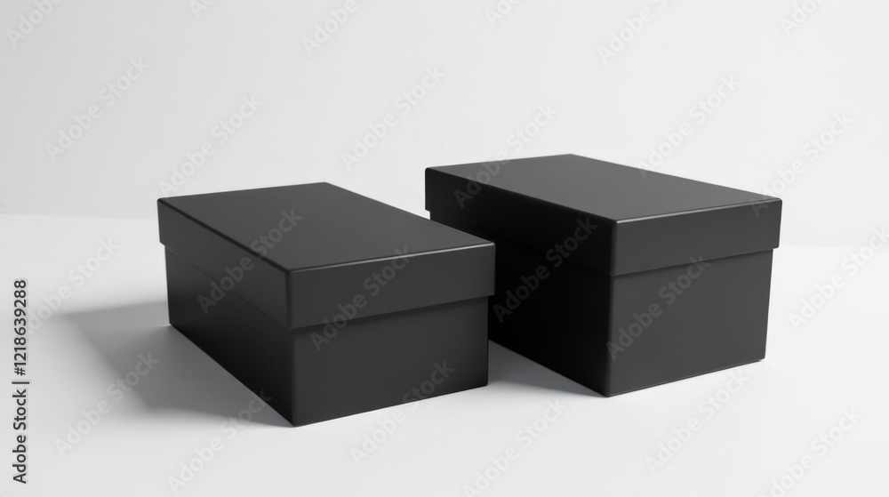 Obraz premium Two Matte Black Rectangular Boxes on a White Background Perfect for Product Presentation and Packaging Design