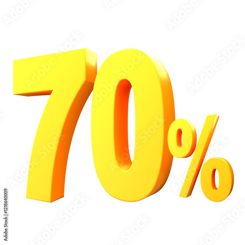 70 percent 3d of yellow color 3d sign percent discount on isolated background.yellow and White on a Transparent Background