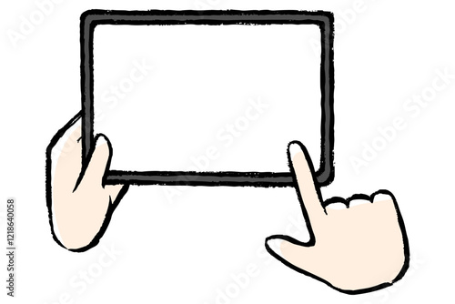 筆タッチのタブレットを操作する手のイラスト