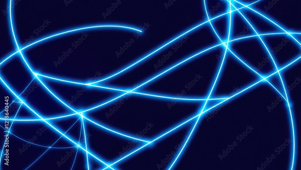 Fototapeta premium Glowing blue geometric lines that crisscross and intersect on a dark blue background, evoking a sense of modernity and cutting-edge technology.