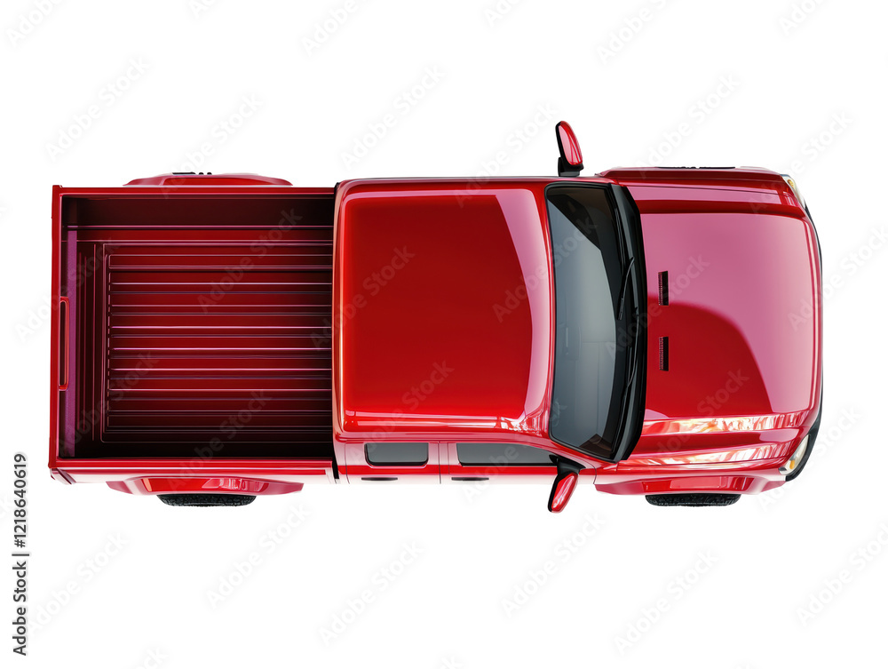 Isolated Red Pickup Truck Top View