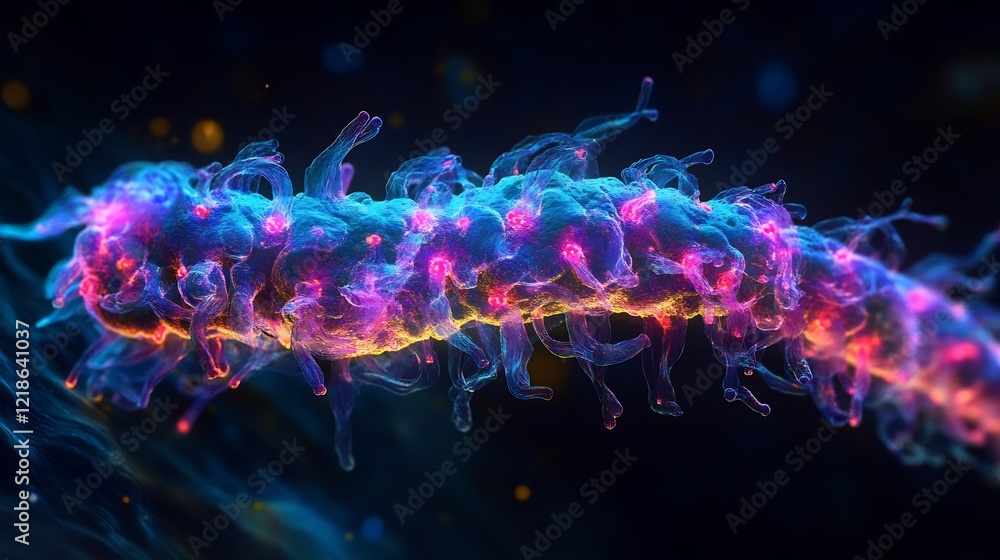 Obraz premium Fluorescent flagella propelling unicellular organism highlighting the molecular machinery driving motion