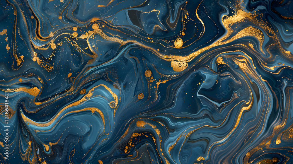 Abstract blue and gold marble background, generative ai Abstract blue and gold marble background, generative ai