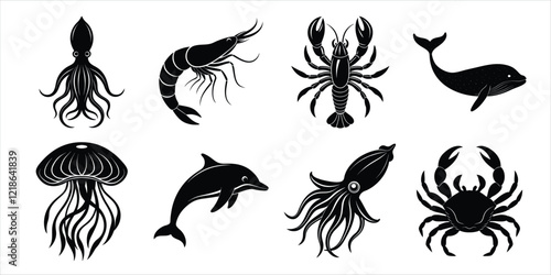 Photography Ocean, Sea animals silhouette set