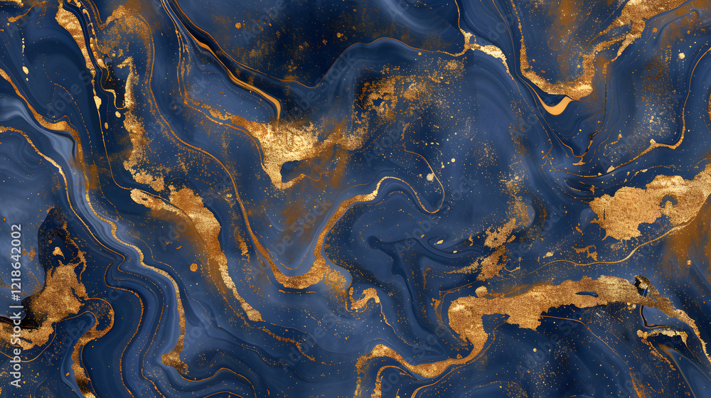 Fototapeta premium Abstract blue and gold marble background, generative ai