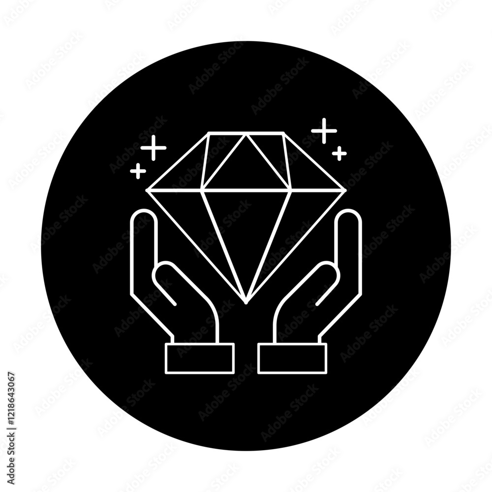 Diamond in Hands Icon. Luxury and Precious Gem Protection Illustration. Diamond in Hands Icon. Luxury and Precious Gem Protection Illustration.