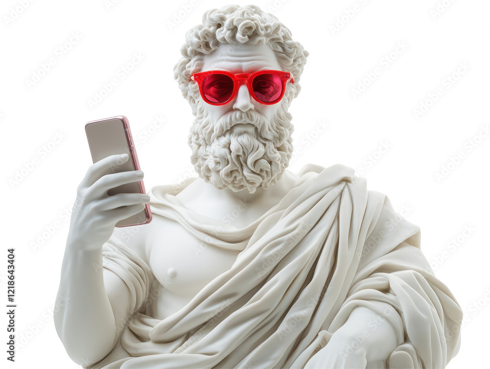 Isolated Statue with Phone and Red Glasses