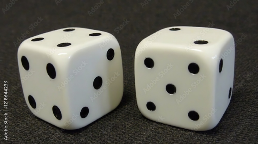 Two dices with black dots. Two dices with black dots.