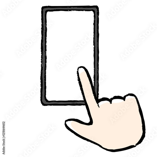 筆タッチのスマートフォンを操作する手のイラスト