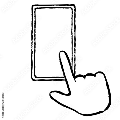 筆タッチのスマートフォンを操作する手のイラスト