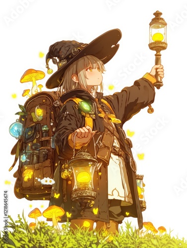 Young Witch Adventurer Carrying Magical Lanterns