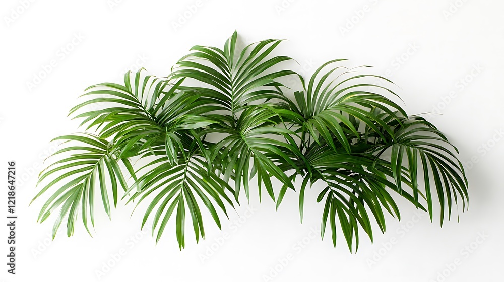 Fototapeta premium Lush Green Palm Fronds Against White Background