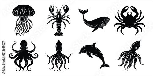 Photography Ocean, Sea animals silhouette set