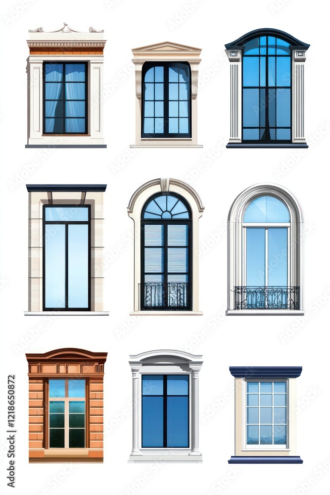 Collection of various architectural window styles isolated on a white background Collection of various architectural window styles isolated on a white background
